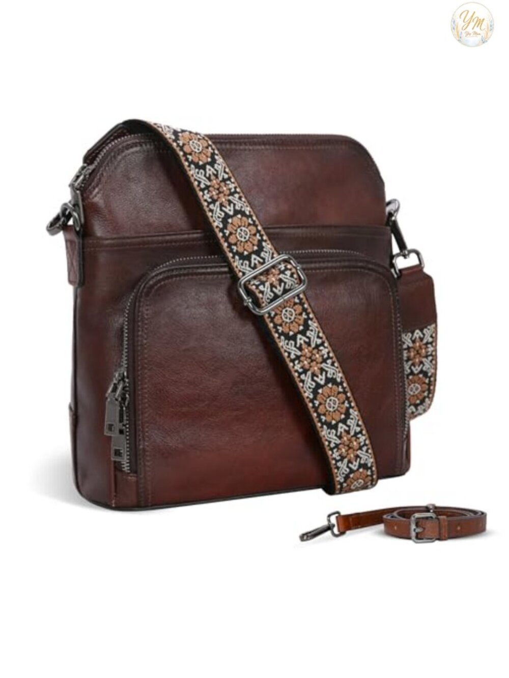 Leather Crossbody Bag with Built-in Wallet for Women Purse and Handbag